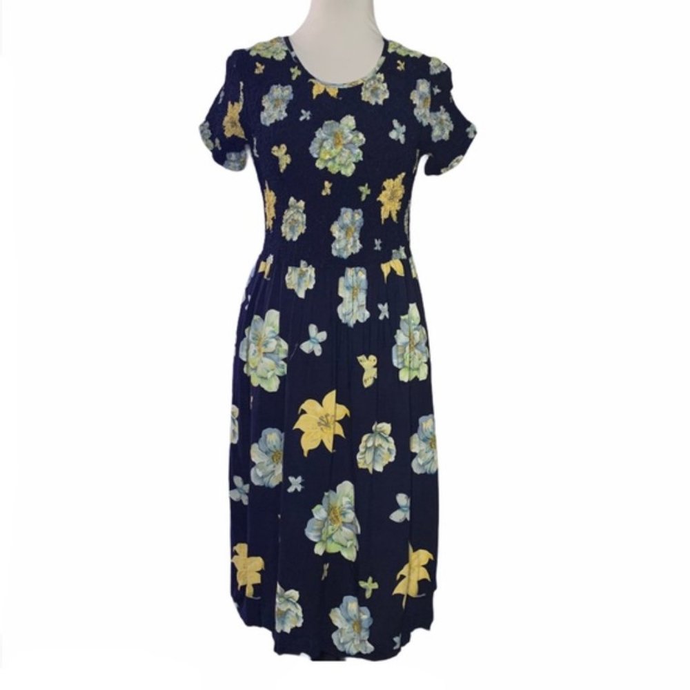 Petite Impressions Navy Blue Floral Midi Dress, L